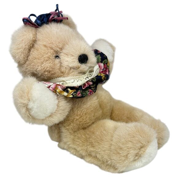 Vintage 1990 World of Smile Teddy Bear 10" Plush Rare Lace Floral Stuffed Animal - Picture 3 of 6